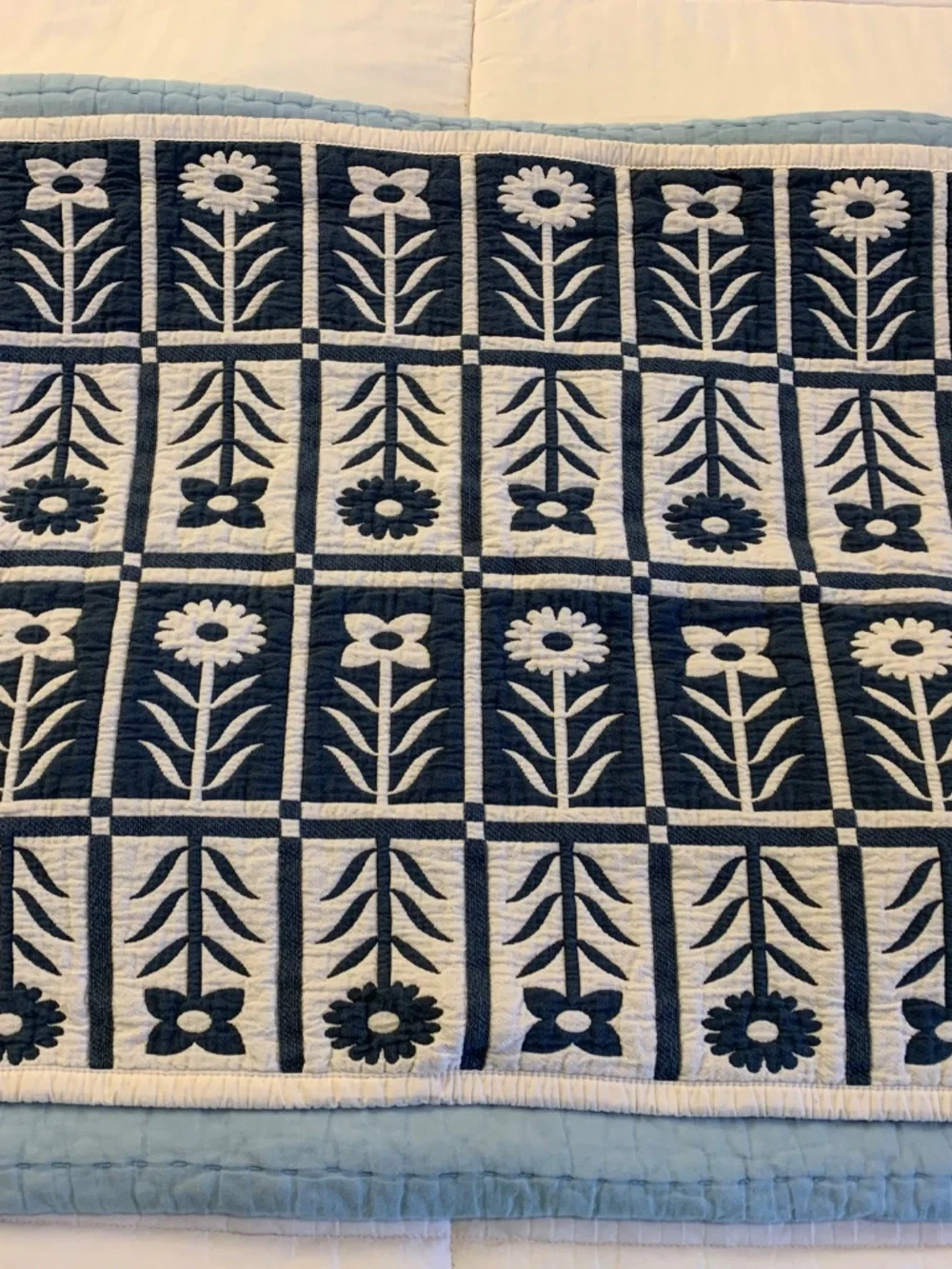 Quince Organic Cotton Jacquard Floral Sham Dark Blue